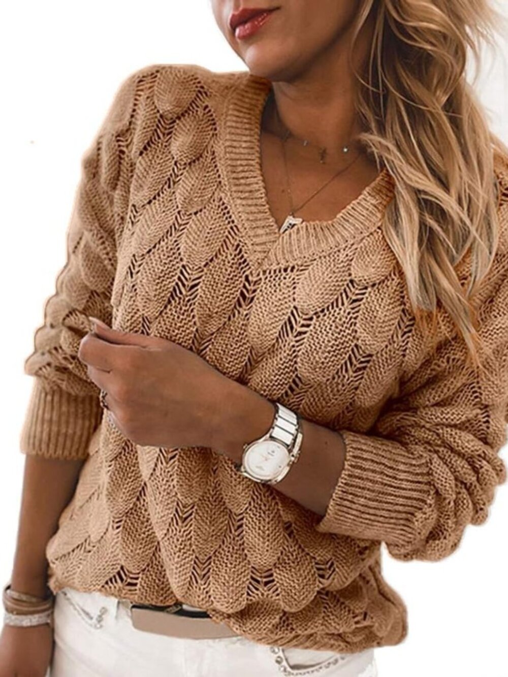 Lightweight Women's V-Neck Long Sleeve Pullover Knit Sweater - Trendy & Cozy
